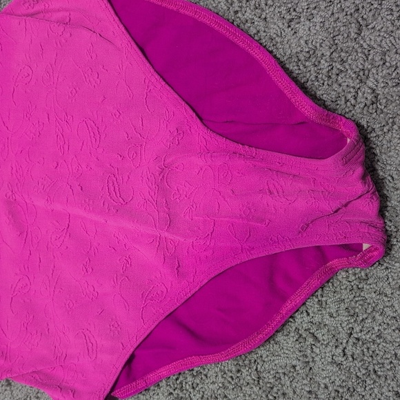 Vintage Christina Pink Floral Textured One Piece Leotard Swim Bodysuit Aerobics - Picture 4 of 11